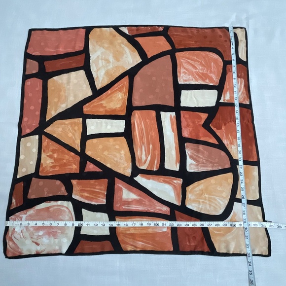 Silk Geometric Print Square Scarf 33”x34” NWOT Made In Italy - Picture 5 of 13